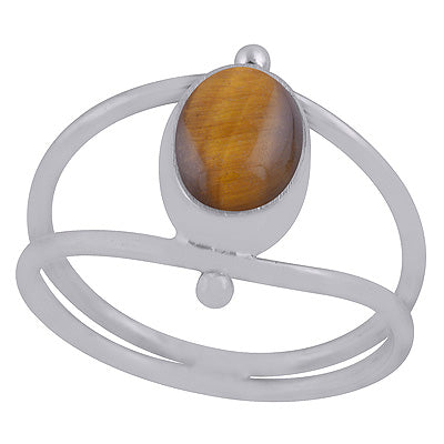 Beautiful Double Shank Tiger's Eye Oval Shape 925 Sterling Solid Silver Ring - R3403443-11