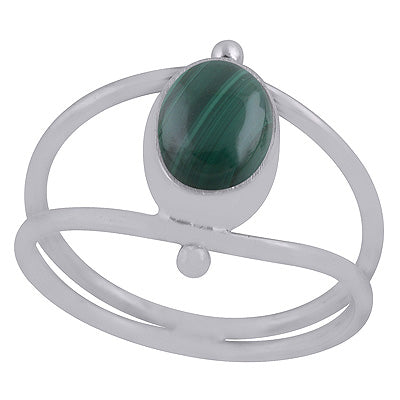 Beautiful Double Shank Malachite Oval Shape 925 Sterling Solid Silver Ring - R3403443-12