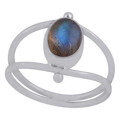 Beautiful Double Shank Labradorite Oval Shape 925 Sterling Solid Silver Ring - R3403443-5
