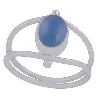 Beautiful Double Shank Blue Chalcedony Oval Shape 925 Sterling Solid Silver Ring - R3403443-9