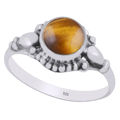 Gorgeous Handcrafted Work Around Tiger's Eye Round Shape 925 Sterling Solid Silver Ring - R3403444-11
