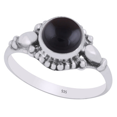 Gorgeous Handcrafted Work Around Black Onyx Round Shape 925 Sterling Solid Silver Ring - R3403444-14