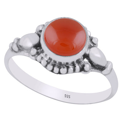 Gorgeous Handcrafted Work Around Carnelian Round Shape 925 Sterling Solid Silver Ring - R3403444-7