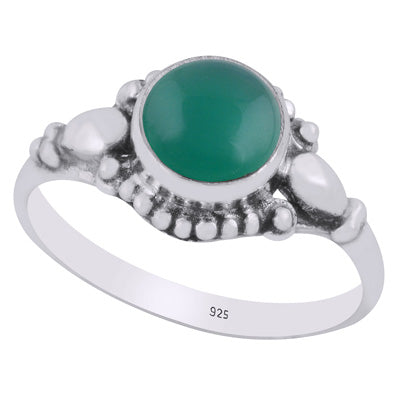 Gorgeous Handcrafted Work Around Green Onyx Round Shape 925 Sterling Solid Silver Ring - R3403444-8