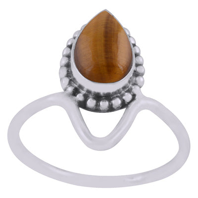 Gorgeous Designed Shank Around Tiger's Eye Pear Shape 925 Sterling Solid Silver Ring - R3403447-11