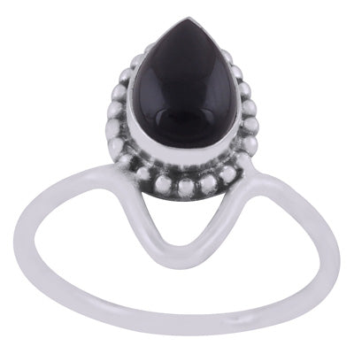 Gorgeous Designed Shank Around Black Onyx Pear Shape 925 Sterling Solid Silver Ring - R3403447-14