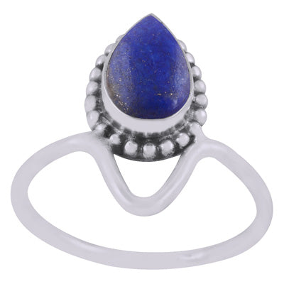 Gorgeous Designed Shank Around Lapis Pear Shape 925 Sterling Solid Silver Ring - R3403447-6
