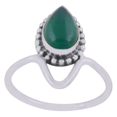 Gorgeous Designed Shank Around Green Onyx Pear Shape 925 Sterling Solid Silver Ring - R3403447-8