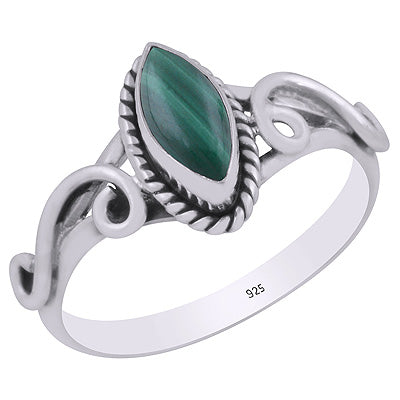 Beautiful Handcrafted Wire Work Around Malachite Marquise Shape 925 Sterling Solid Silver Rings - R3403449-12