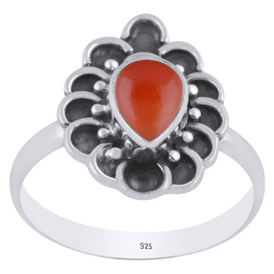 Stunning Handcrafted Work Around Carnelian Pear Shape 925 Sterling Solid Silver Ring - R3403450-7