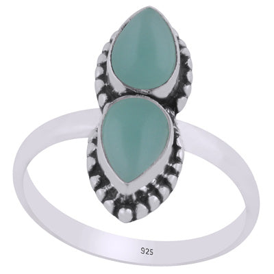 Beautiful Multiple Gemstone w/ rawa work Around Aqua Chalcedony Pear Shape 925 Sterling Solid Silver Ring - R3403452-10
