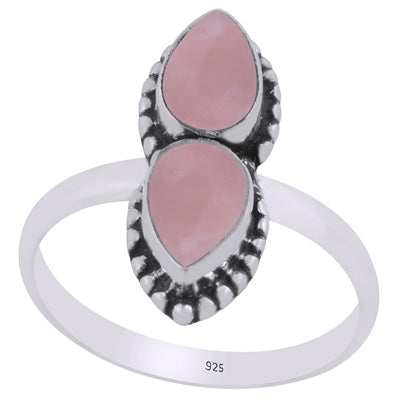 Beautiful Multiple Gemstone w/ rawa work Around Rose Quartz Pear Shape 925 Sterling Solid Silver Ring - R3403452-13