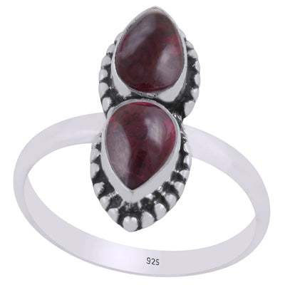 Beautiful Multiple Gemstone w/ rawa work Around Garnet Pear Shape 925 Sterling Solid Silver Ring - R3403452-2