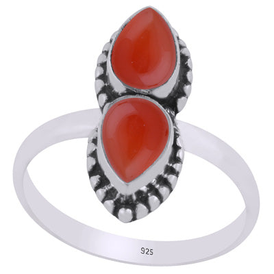 Beautiful Multiple Gemstone w/ rawa work Around Carnelian Pear Shape 925 Sterling Solid Silver Ring - R3403452-7