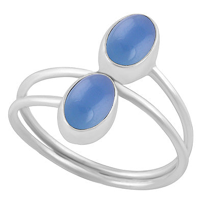 Stunning Shank Design Around Blue Chalcedony Oval Shape 925 Sterling Solid Silver Ring - R3403453-9