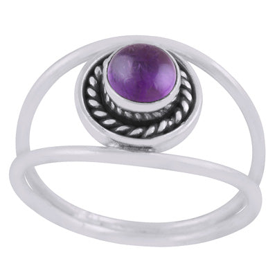 Gorgeous Multiple Shank Design Amethyst Round Shape 925 Sterling Solid Silver Ring - R3403454-1