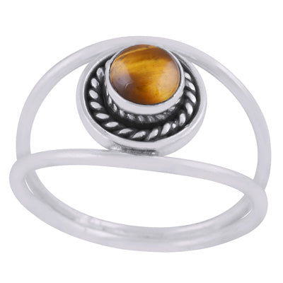 Gorgeous Multiple Shank Design Tiger's Eye Round Shape 925 Sterling Solid Silver Ring - R3403454-11