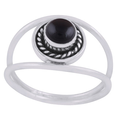Gorgeous Multiple Shank Design Black Onyx Round Shape 925 Sterling Solid Silver Ring - R3403454-14