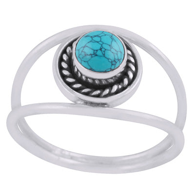 Gorgeous Multiple Shank Design Turquoise Round Shape 925 Sterling Solid Silver Ring - R3403454-3