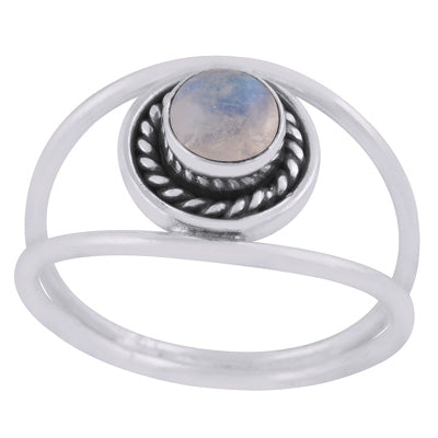 Gorgeous Multiple Shank Design Rainbow Moonstone Round Shape 925 Sterling Solid Silver Ring - R3403454-4