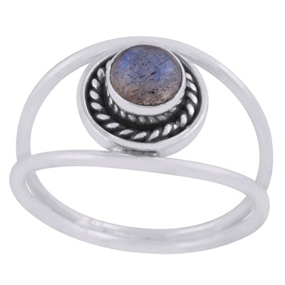 Gorgeous Multiple Shank Design Labradorite Round Shape 925 Sterling Solid Silver Ring - R3403454-5