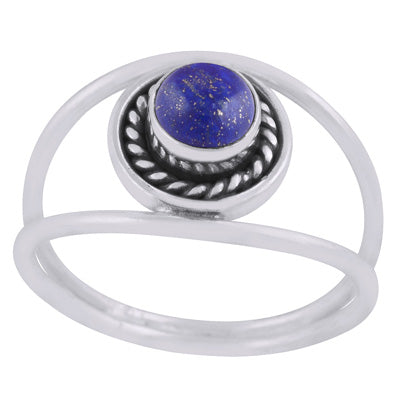 Gorgeous Multiple Shank Design Lapis Round Shape 925 Sterling Solid Silver Ring - R3403454-6