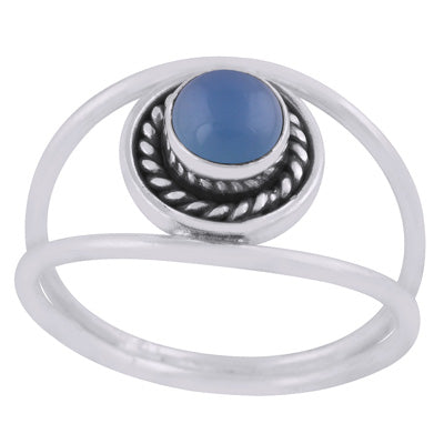Gorgeous Multiple Shank Design Blue Chalcedony Round Shape 925 Sterling Solid Silver Ring - R3403454-9