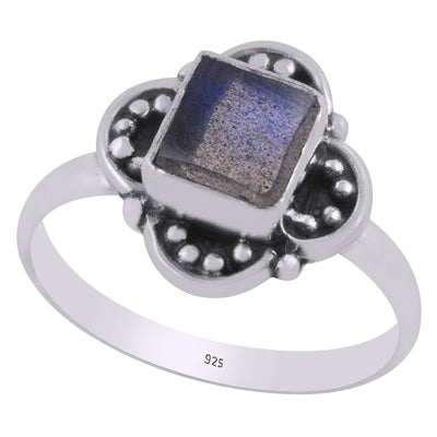 Beautiful Oxidised w/ arawa Work Around Labradorite Square Shape 925 Sterling Solid Silver Ring - R3403455-5