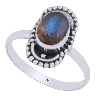 Alluring Handcrafted Oxidised Design Around Labradorite Oval Shape 925 Sterling Solid Silver Ring - R3403456-5