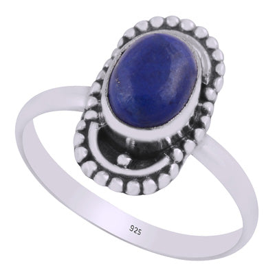 Alluring Handcrafted Oxidised Design Around Lapis Oval Shape 925 Sterling Solid Silver Ring - R3403456-6