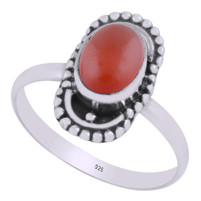 Alluring Handcrafted Oxidised Design Around Carnelian Oval Shape 925 Sterling Solid Silver Ring - R3403456-7