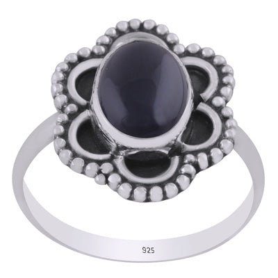 Stunning oxidised w/ rawa work around Black Onyx Oval Shape 925 Sterling Solid Silver Ring - R3403463-14