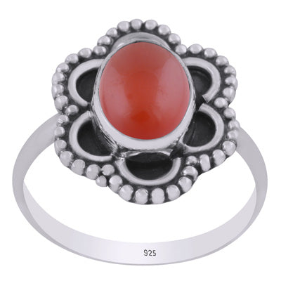 Stunning oxidised w/ rawa work around Carnelian Oval Shape 925 Sterling Solid Silver Ring - R3403463-7