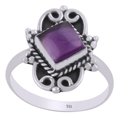 Gorgeous oxidised w/ rawa & wire work around Amethyst Rhombus Shape 925 Sterling Solid Silver Ring - R3403466-1