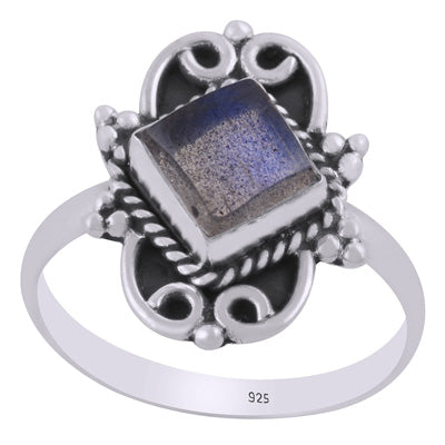 Gorgeous oxidised w/ rawa & wire work around Labradorite Rhombus Shape 925 Sterling Solid Silver Ring - R3403466-5