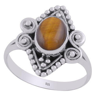 Stunning Rawa & Wire Work Around Tiger's Eye Oval Shape 925 Sterling Solid Silver Ring - R3403467-11