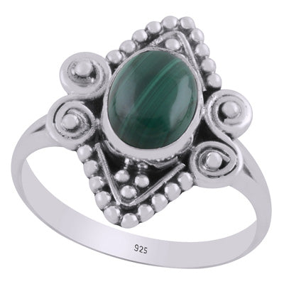 Stunning Rawa & Wire Work Around Malachite Oval Shape 925 Sterling Solid Silver Ring - R3403467-12