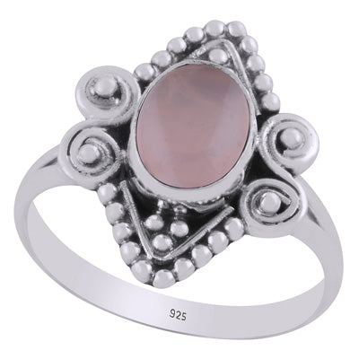 Stunning Rawa & Wire Work Around Rose Quartz Oval Shape 925 Sterling Solid Silver Ring - R3403467-13