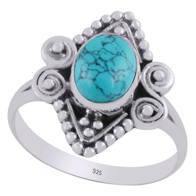 Stunning Rawa & Wire Work Around Turquoise Oval Shape 925 Sterling Solid Silver Ring - R3403467-3