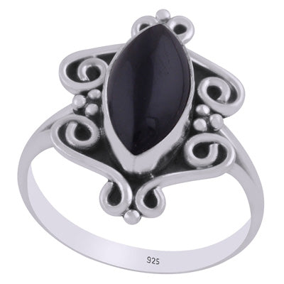 Gorgeous Handcrafted Work Around Black Onyx Marquise Shape 925 Sterling Solid Silver Ring - R3403475-14