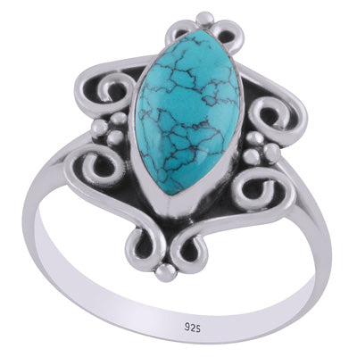 Gorgeous Handcrafted Work Around Turquoise Marquise Shape 925 Sterling Solid Silver Ring - R3403475-3