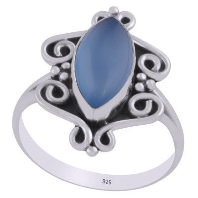Gorgeous Handcrafted Work Around Blue Chalcedony Marquise Shape 925 Sterling Solid Silver Ring - R3403475-9