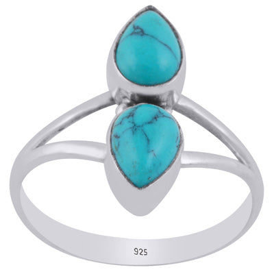Beautiful Multiple Gemstone Turquoise Pear Shape 925 Sterling Solid Silver Ring - R3403477-3