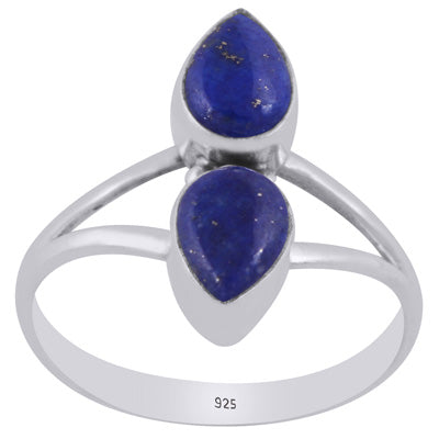 Beautiful Multiple Gemstone Lapis Pear Shape 925 Sterling Solid Silver Ring - R3403477-6