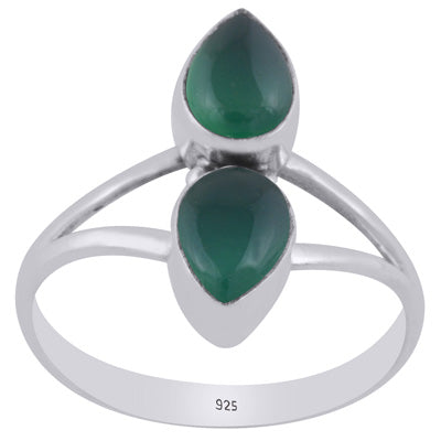 Beautiful Multiple Gemstone Green Onyx Pear Shape 925 Sterling Solid Silver Ring - R3403477-8