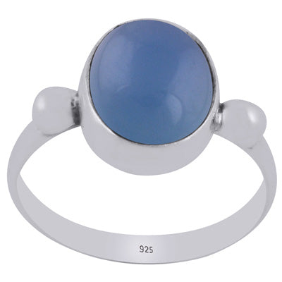 Stunning Handcrafted Work Around Blue Chalcedony Oval Shape 925 Sterling Solid Silver Ring - R3403478-9