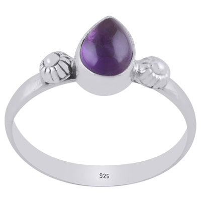 Gorgeous Handcrafted Work Around Amethyst Pear Shape 925 Sterling Solid Silver Ring - R3403479-1