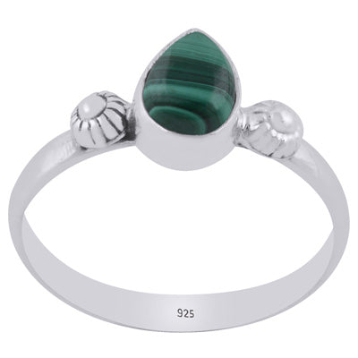 Gorgeous Handcrafted Work Around Malachite Pear Shape 925 Sterling Solid Silver Ring - R3403479-12