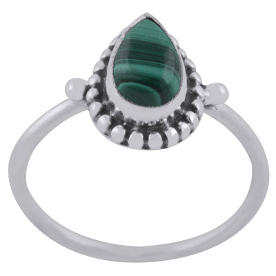 Alluring Rawa Work Around Malachite Pear Shape 925 Sterling Solid Silver Ring - R3403481-12