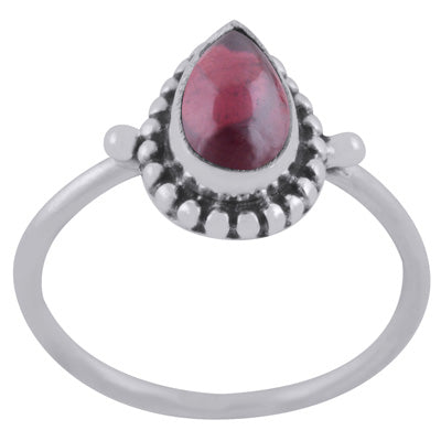 Alluring Rawa Work Around Garnet Pear Shape 925 Sterling Solid Silver Ring - R3403481-2